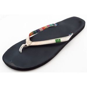 Sanuk Flip Flops Beige‎ Fabric Women Shoes Size 9 Medium